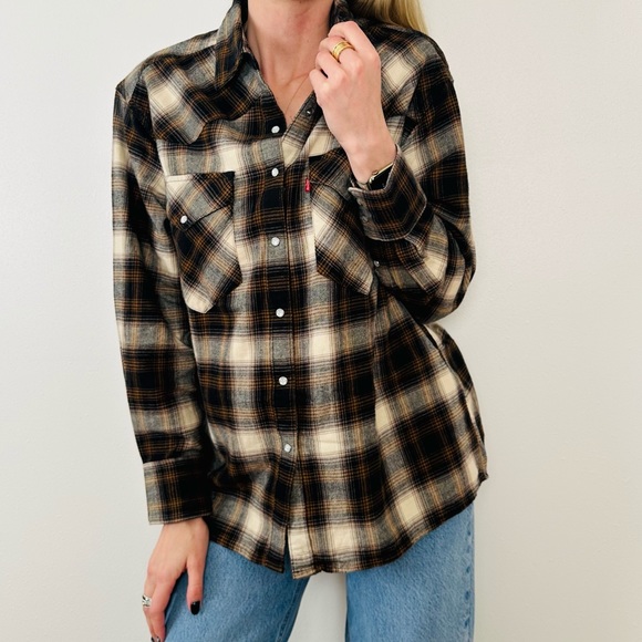 New Levi's Dylan Oversized Western Snap Buttons Flannel Shirt Plaid - Picture 2 of 11